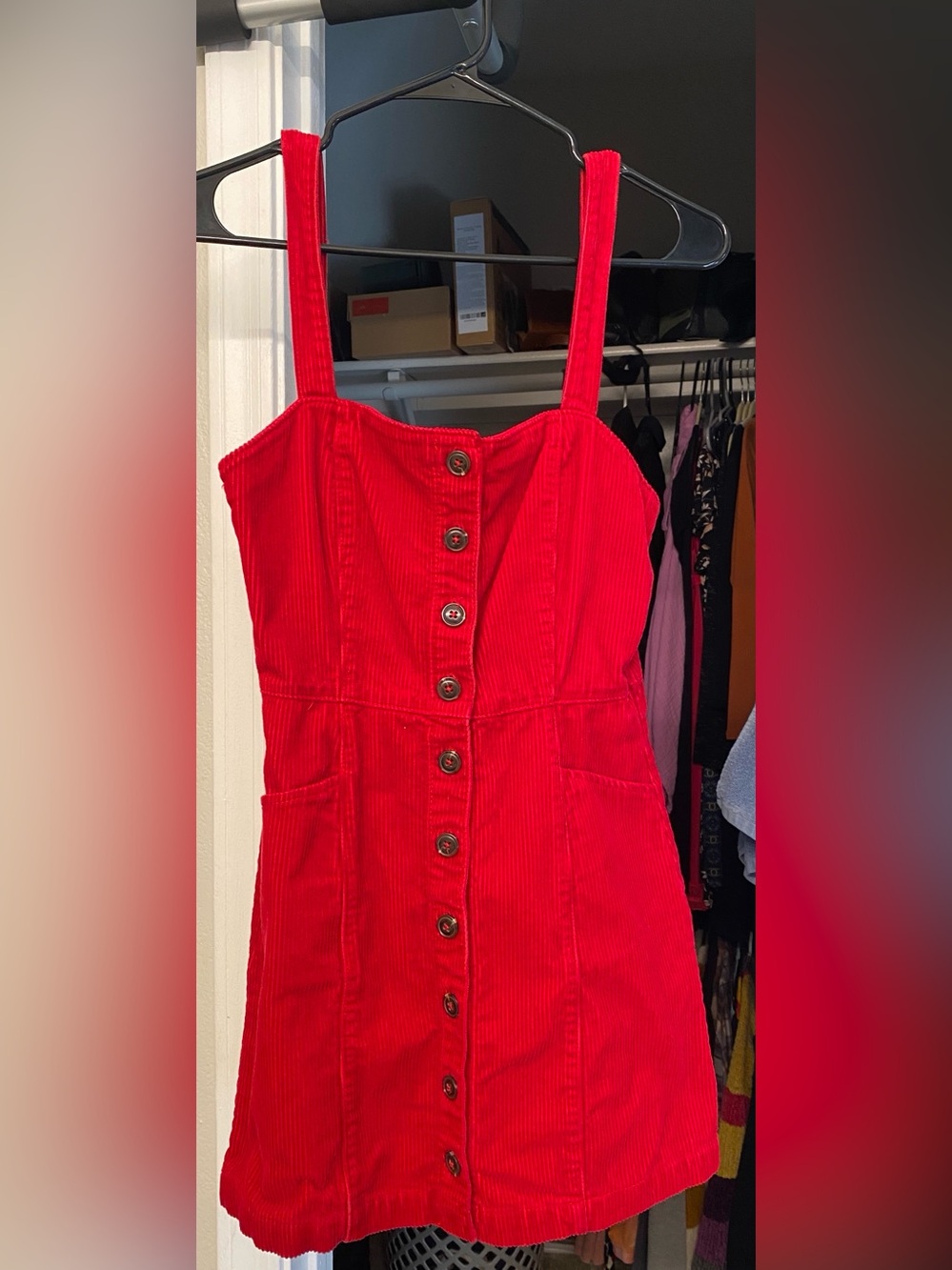 Forever 21 Bright Red Corduroy Button Up Dress